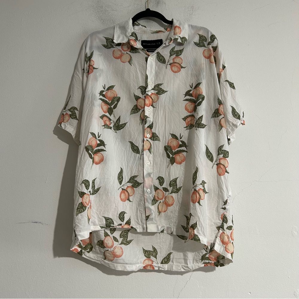 Abercrombie & Fitch Oversized Peach Print Button Down Short Sleeve Shirt XL
